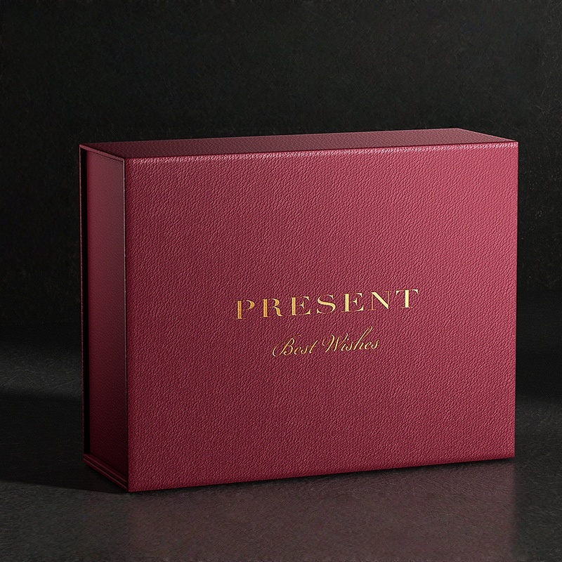 Elegant maroon HC.PRINTERS gift box with gold
