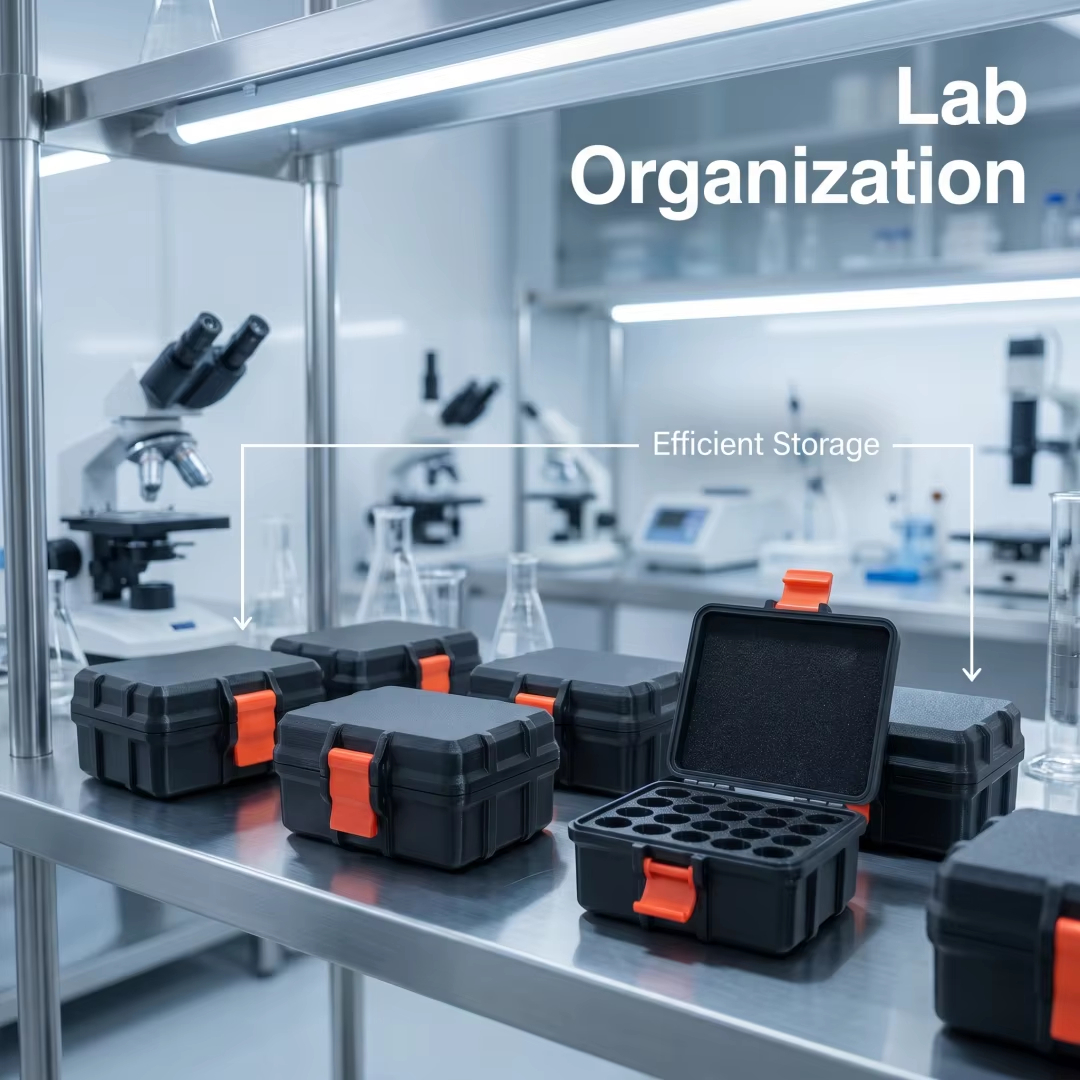 Custom PETG Vial Storage Box Fridge Safe Secure Snap Lock Lightweight Organizer Case for Scientific Laboratory Specimen Vials