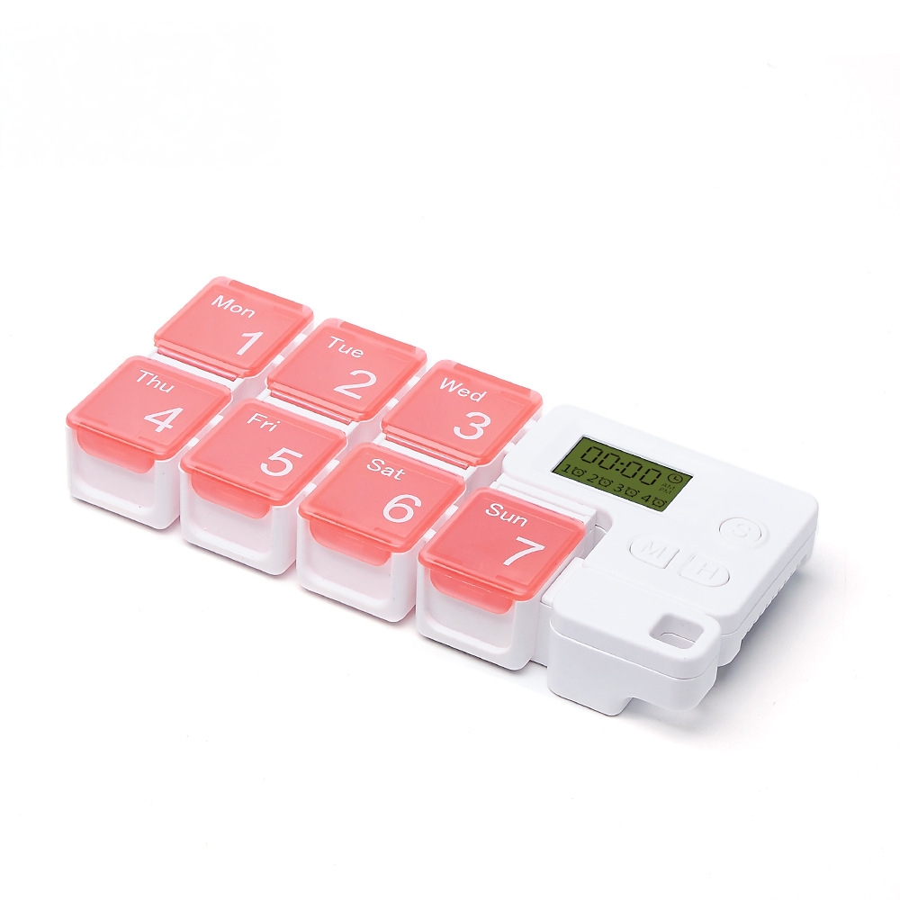 1-week new style lattice smart electronic timer reminder vibration LED light reminder pill box light indication medication compartment