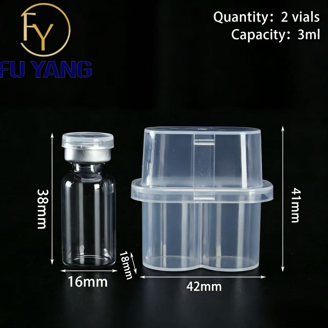 uyang Brand 3ml*2 Double - Cavity Vial Storage Box, Transparent Plastic Organizer for 16mm Diameter Vials (38mm Height), 42×18×41mm, Quantity: 2 Vials, Capacity: 3ml
