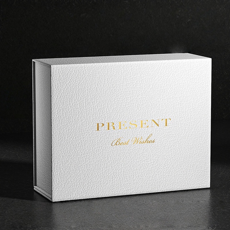 Elegant white HC.PRINTERS gift box with gold
