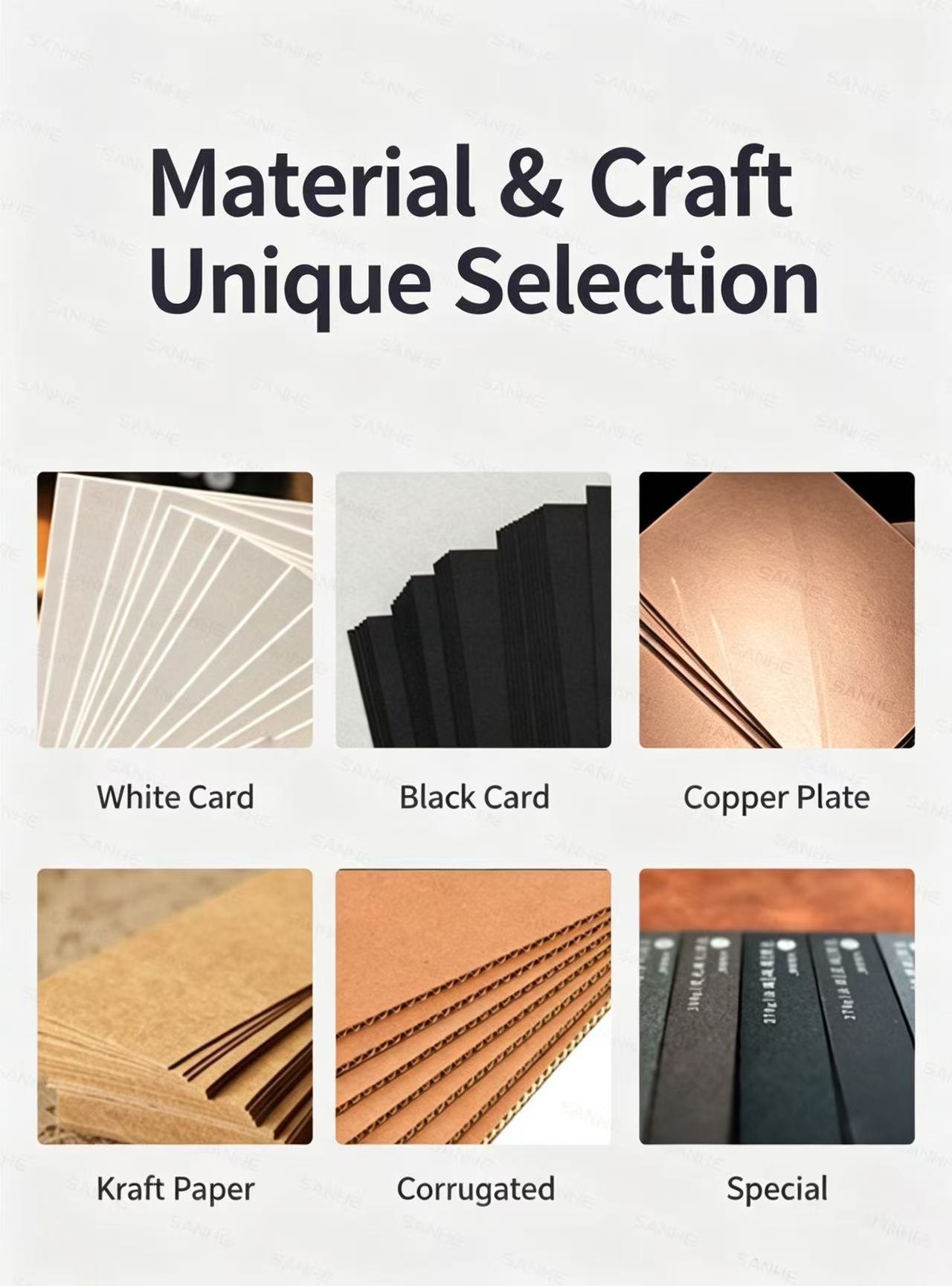 Material & Craft Unique Selection – Featuring White Card, Black Card, Copper Plate, Kraft Paper, Corrugated, and Special Paper Options for Folded Paper Boxes, Box Paper, and Rigid Paper Boxes; Ideal for Custom Packaging Solutions