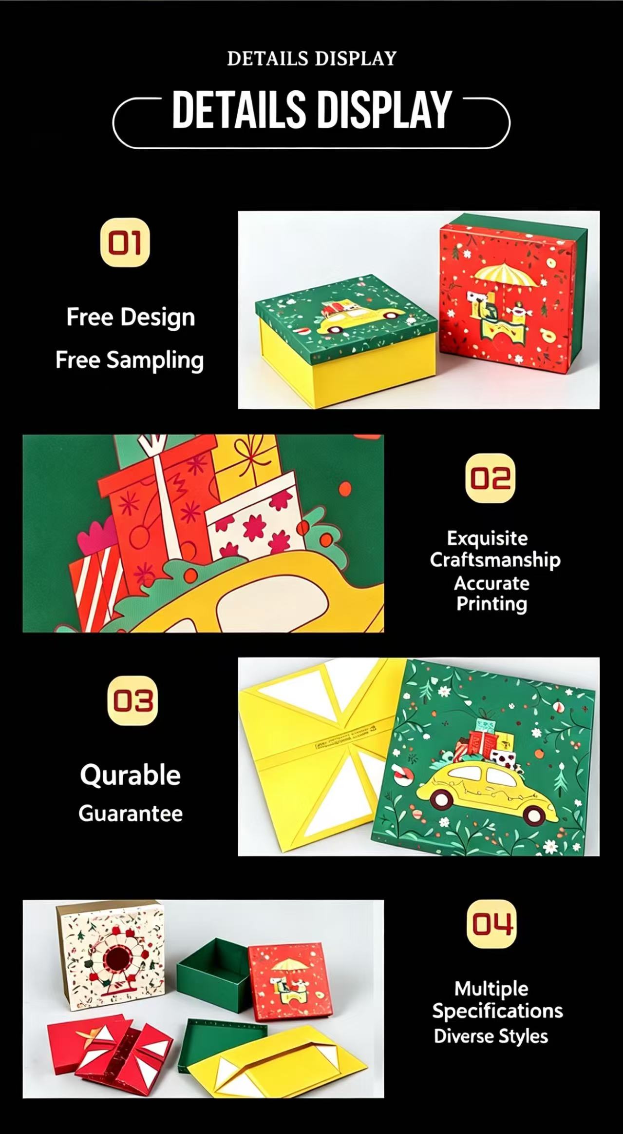 Green & Yellow Festive Paper Gift Box with Lid – Customizable Size for Home Use, Free Design & Sampling, Exquisite Craftsmanship, Accurate Printing, Durable Guarantee | Paper Box Factory