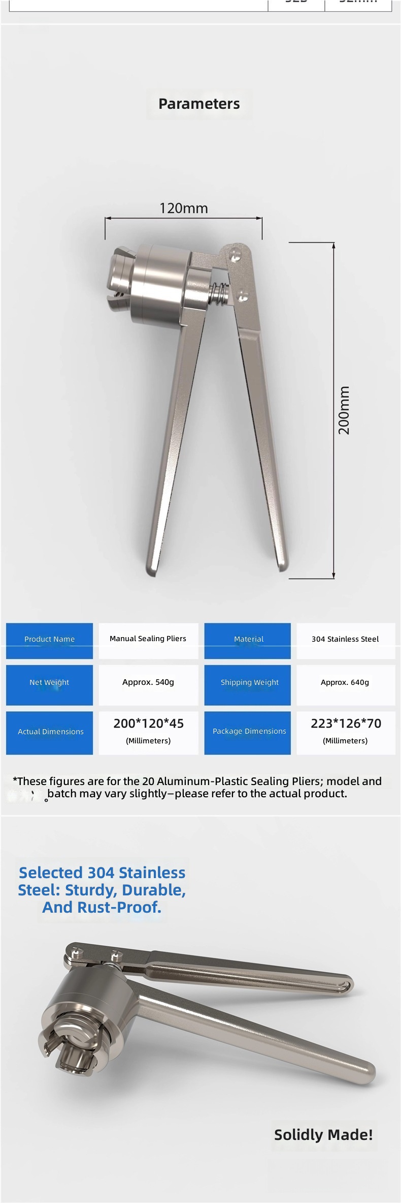 Aluminum alloy stainless steel sealing pliers, crimping pliers, suitable for sealing aluminum caps of various bottle mouth sizes