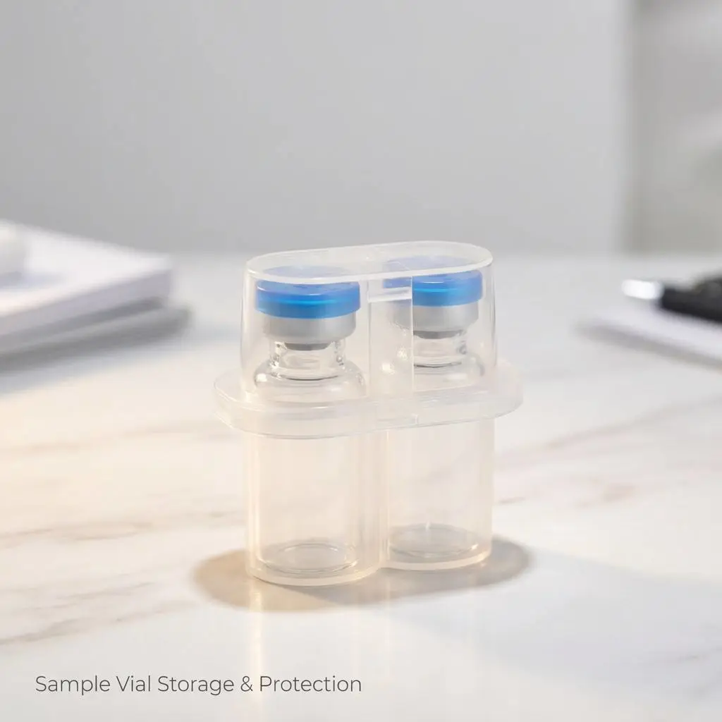 3ml 2-piece set of peptide packaging products, including vials with butyl stoppers, PP plastic vial boxes, and aluminum caps