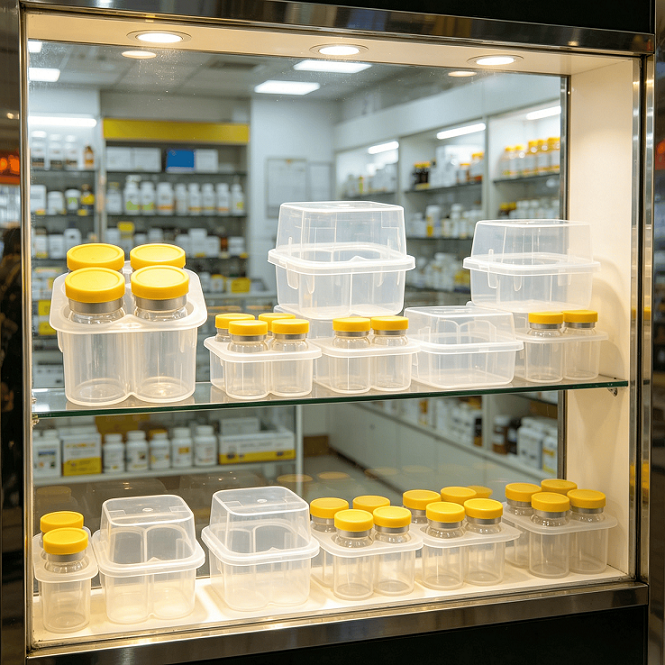 3 ml 4-Pack Transparent Plastic Bottle Box Freeze-Dried Sample Box PP Bottle Holder Storage Box for Biological Reagents and Scientific Samples