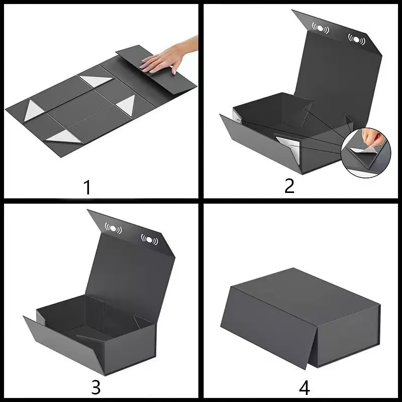 Gray Foldable Paper Box with Lid - Step-by-Step Assembly for Custom Gift Box Wrapping Paper & Home Use Packaging
