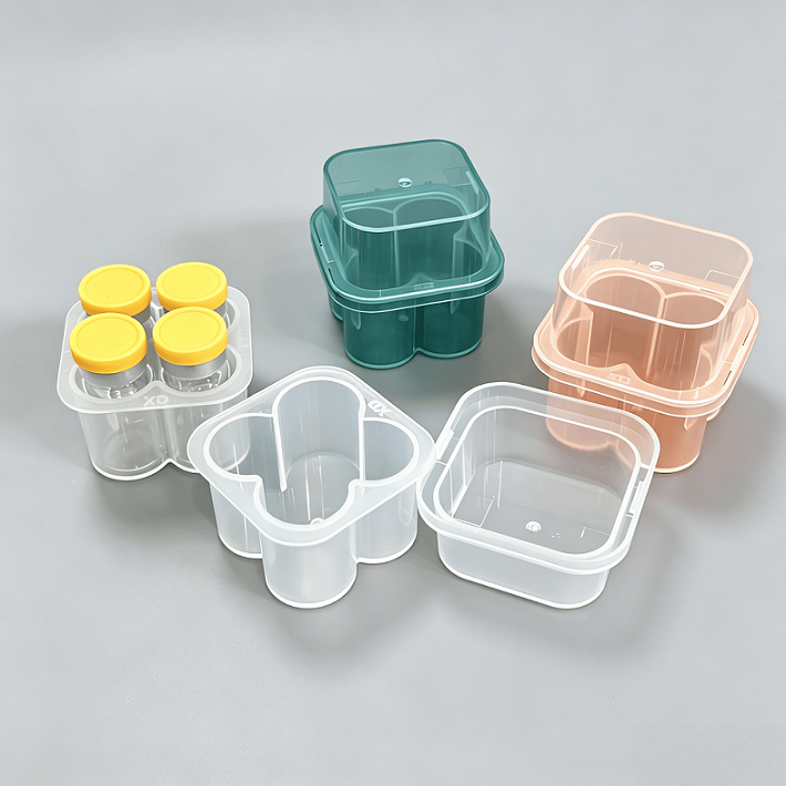 3 ml 4-Pack Transparent Plastic Bottle Box Freeze-Dried Sample Box PP Bottle Holder Storage Box for Biological Reagents and Scientific Samples