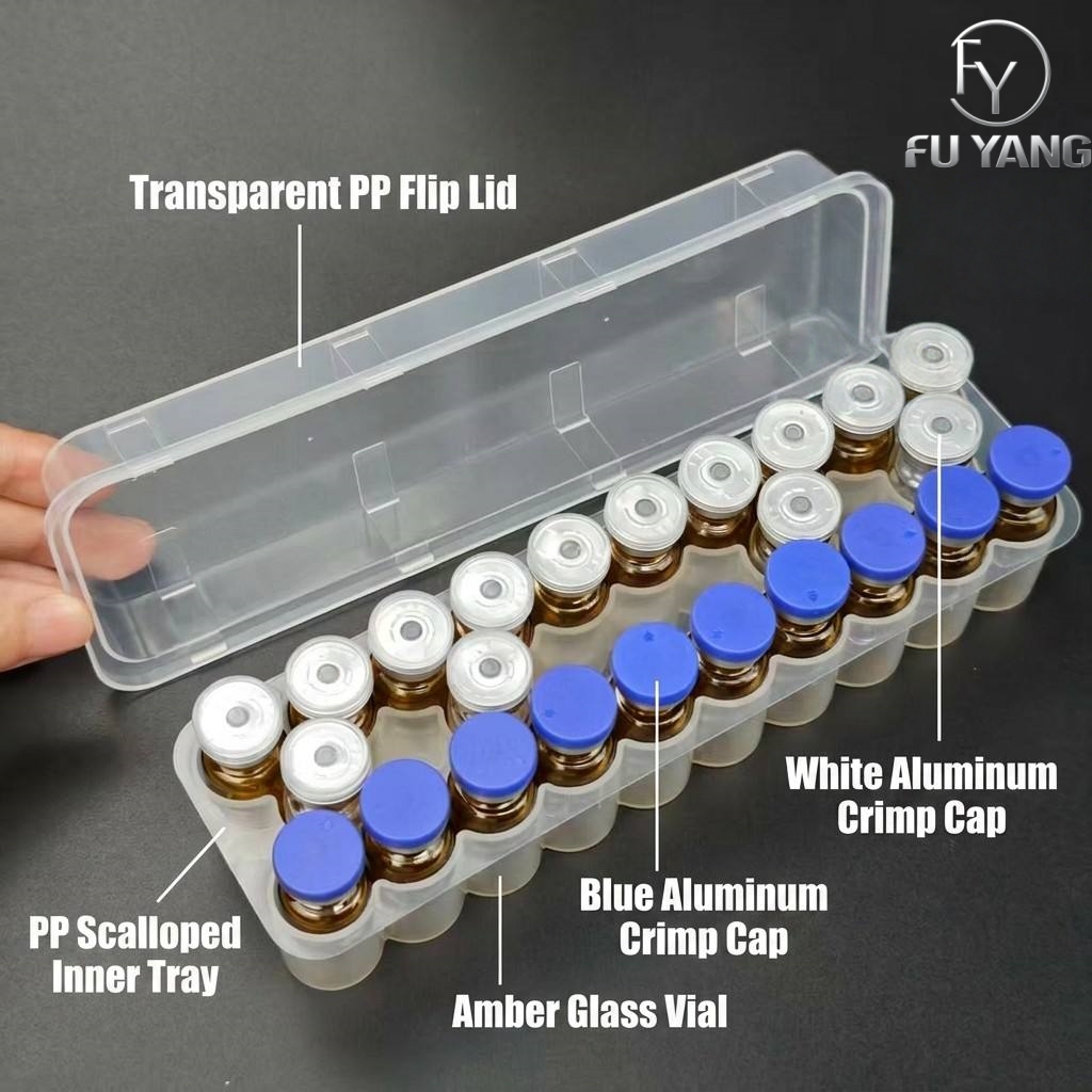 custom 3ml 24-vial complete packaging kit with transparent PP case glass vial butyl stopper and multi-color aluminum cap