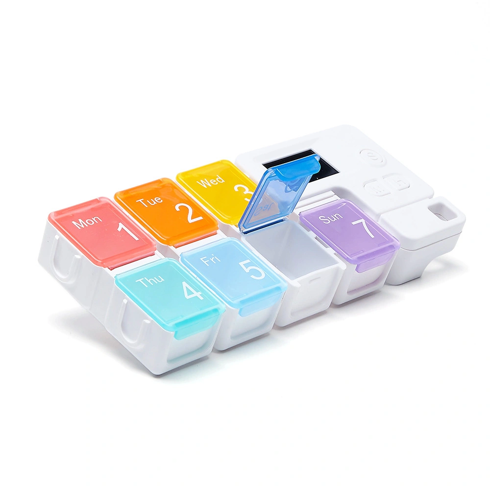1-week new style lattice smart electronic timer reminder vibration LED light reminder pill box light indication medication compartment