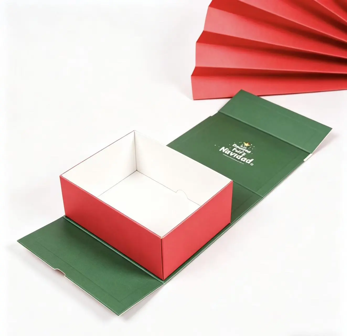Foldable Paper Gift Box - Christmas Themed Design with Green, Red & White Colors for Home Use