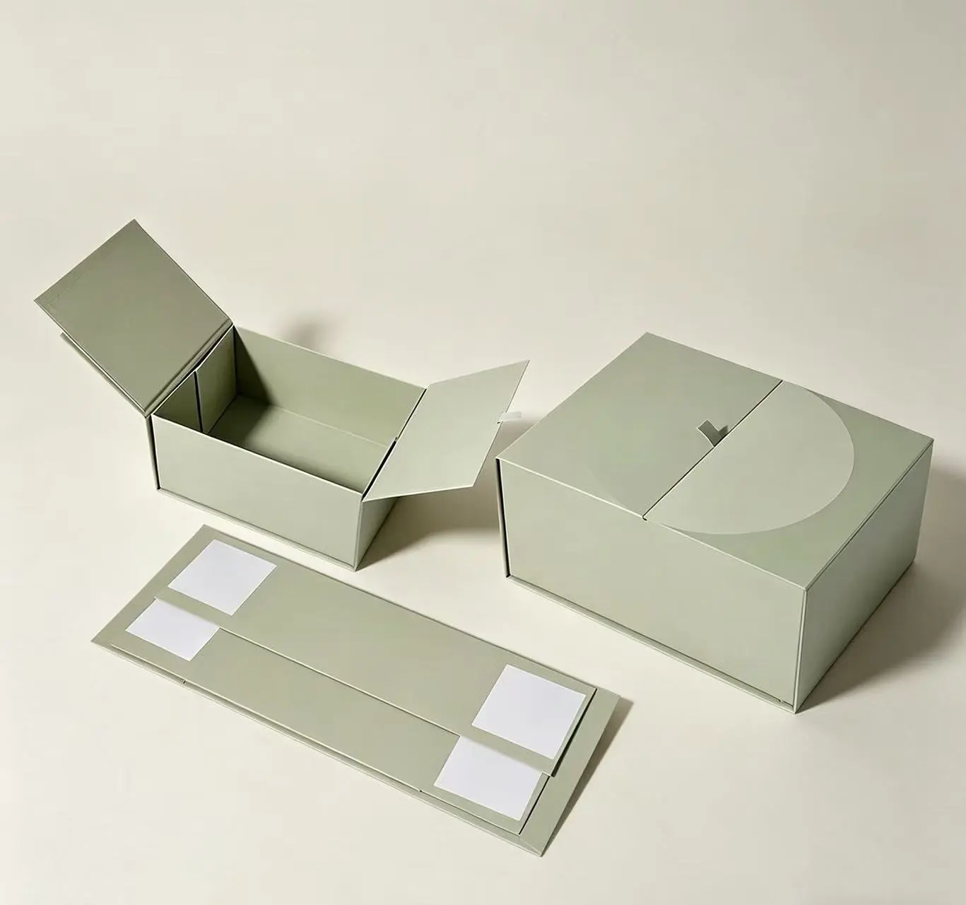 Olive Green Magnetic Gift Box, Foldable Flat-Pack Packaging, Custom Size Available