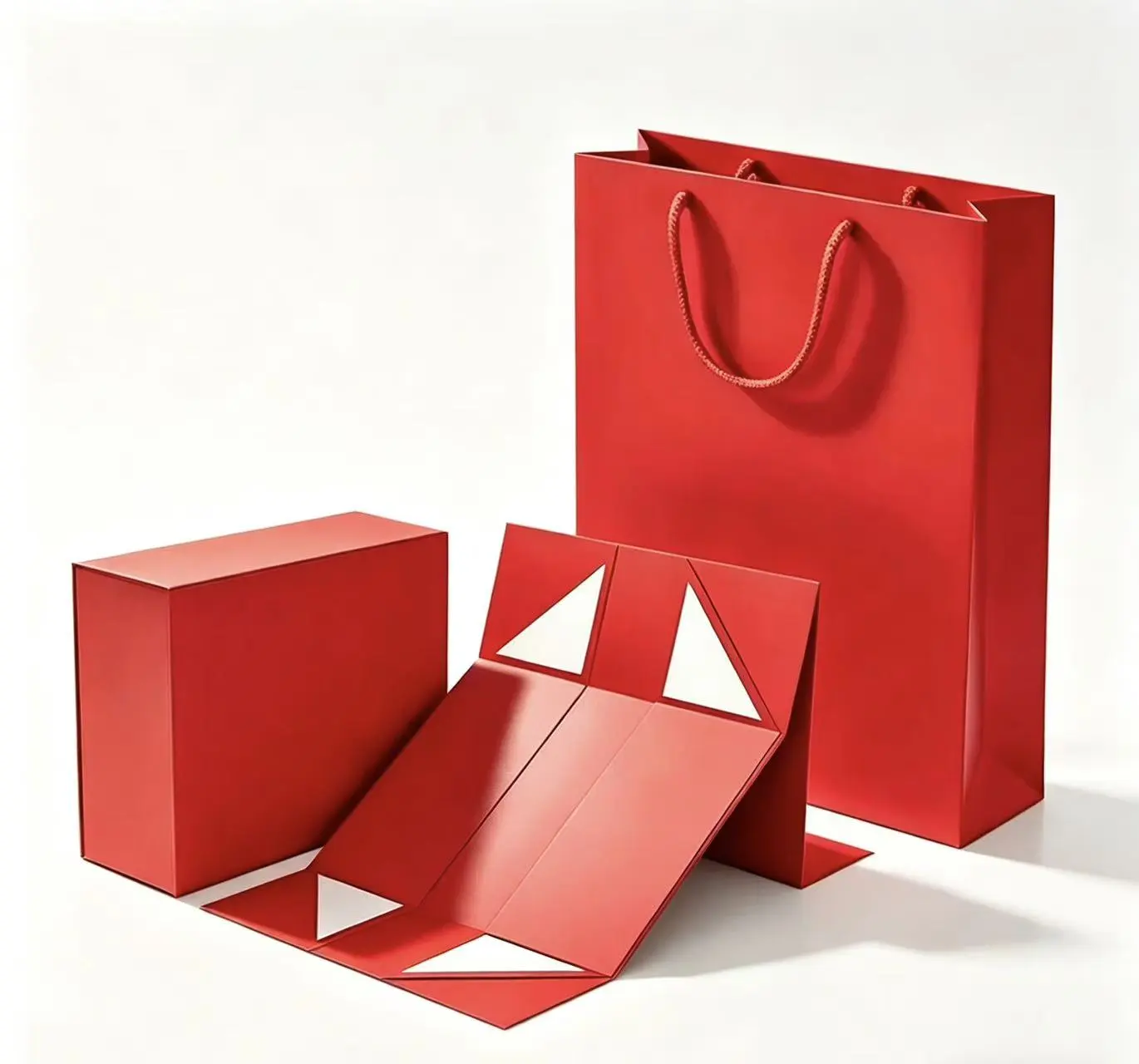 Red Paper Box with Matching Shopping Bag and Foldable Insert – Custom Paper Packaging Set