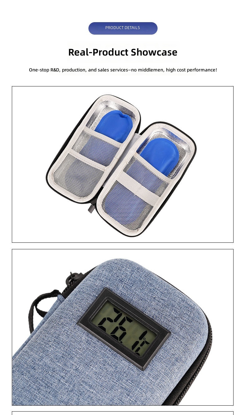 Factory direct supply insulin bag with temperature display, best-selling insulin refrigerated storage box, portable EVA outdoor refrigerated storage bag, small size insulated bag