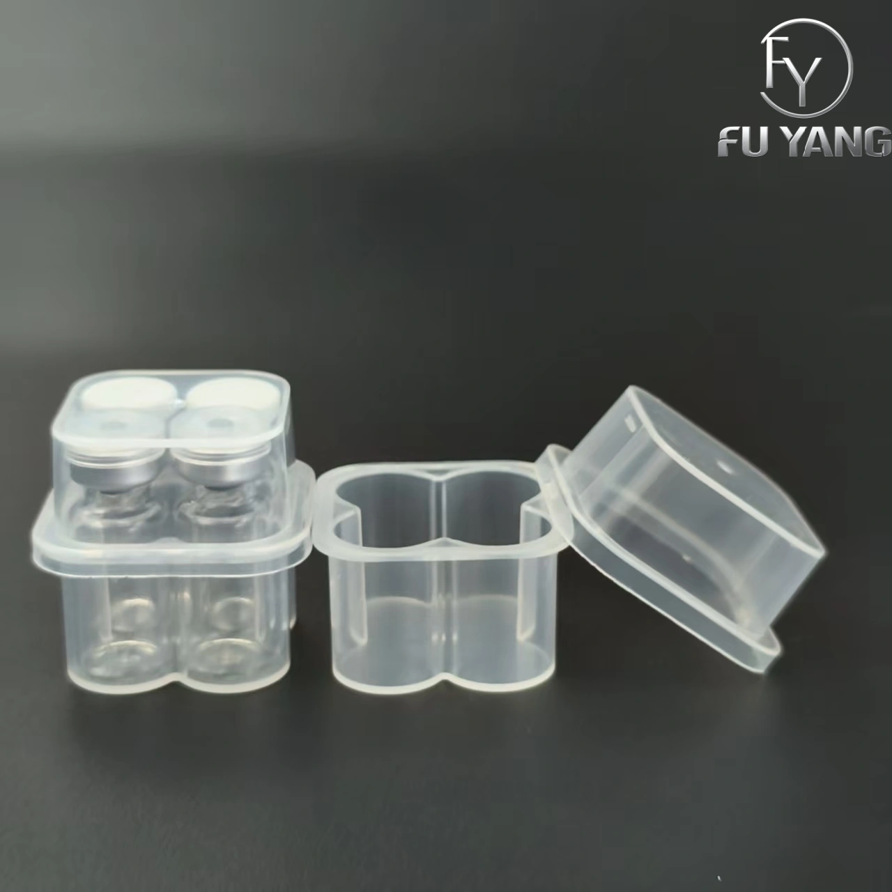 custom 3ml 4-vial complete packaging kit with transparent PP case glass vial butyl stopper and multi-color aluminum cap