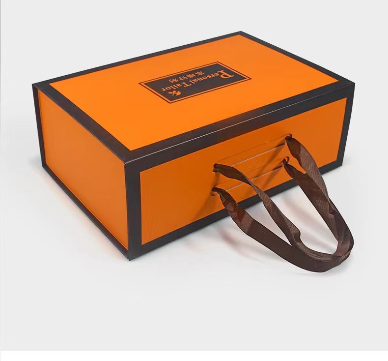 Orange Folding Clothing Gift Box with Leather Handle | Premium Personal Tailor Packaging