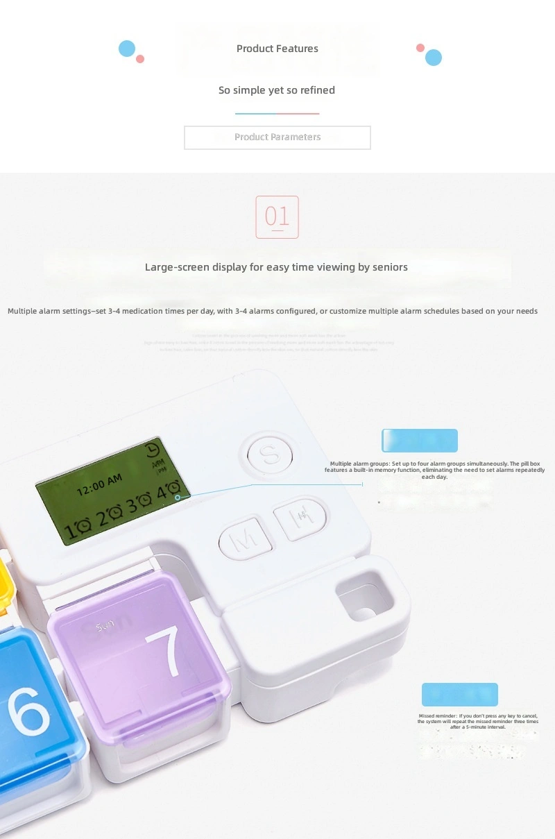 1-week new style lattice smart electronic timer reminder vibration LED light reminder pill box light indication medication compartment
