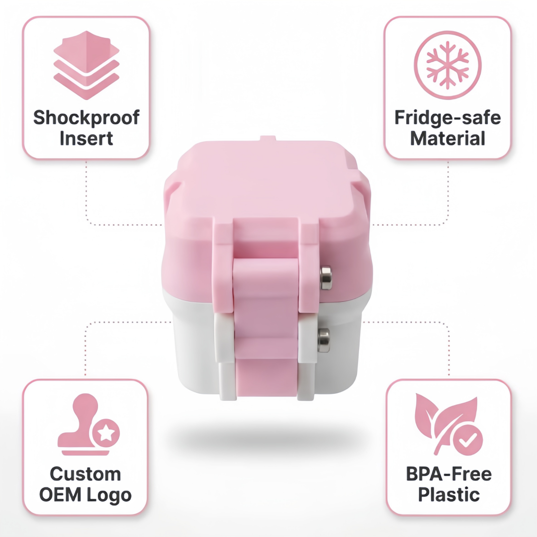High-end peptide vial box made of PETG material, 3ml 4-pack, can effectively stabilize glass vials to prevent damage, each vial has an independent slot, customizable box color, size, and brand logo printing.
