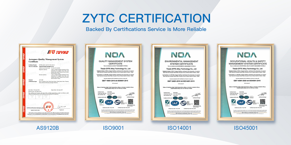 ZYTC Alloy CERTIFICATION