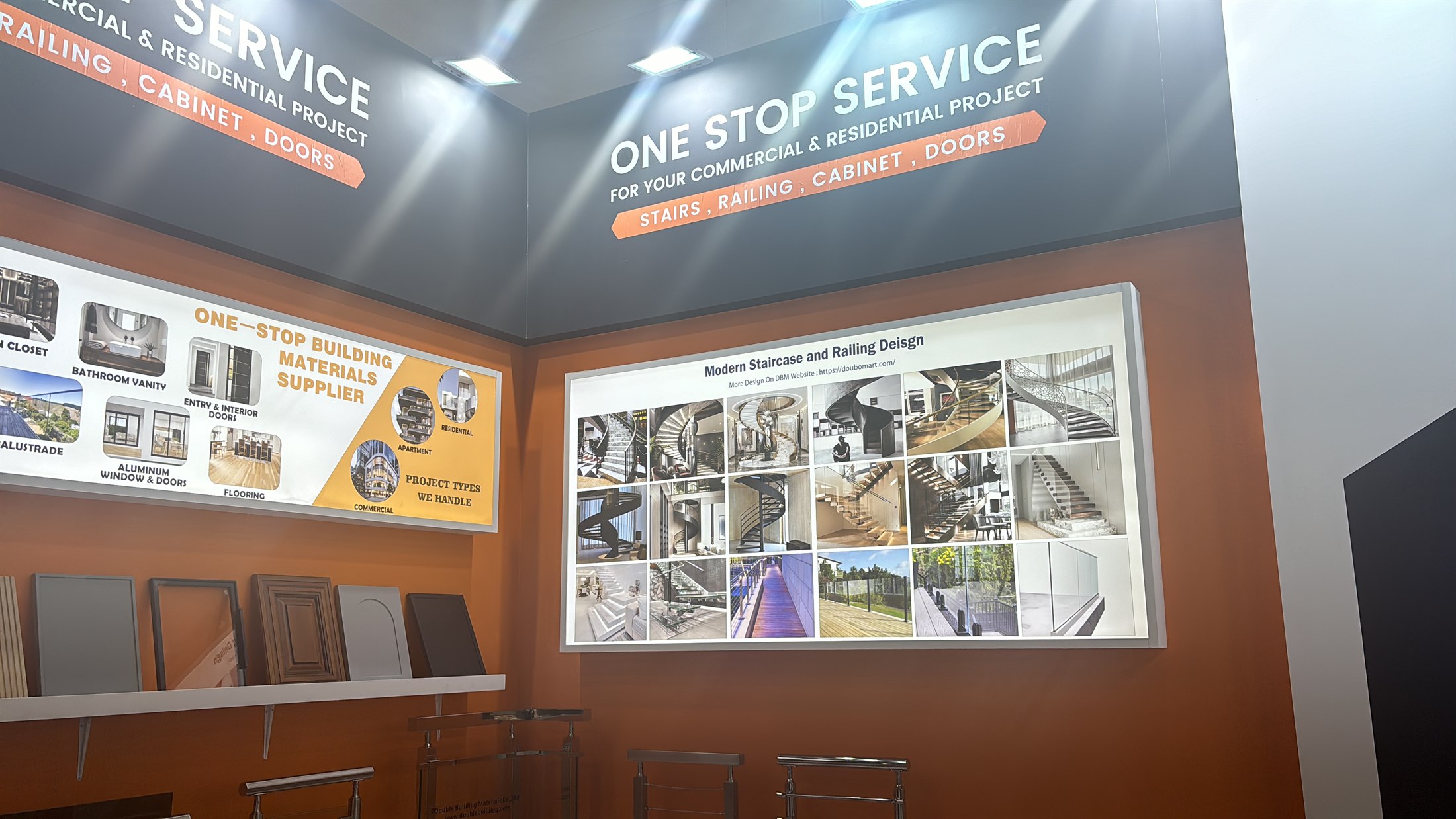 Product-range board and cabinet-door samples on the Double Building stand at BAU 2025