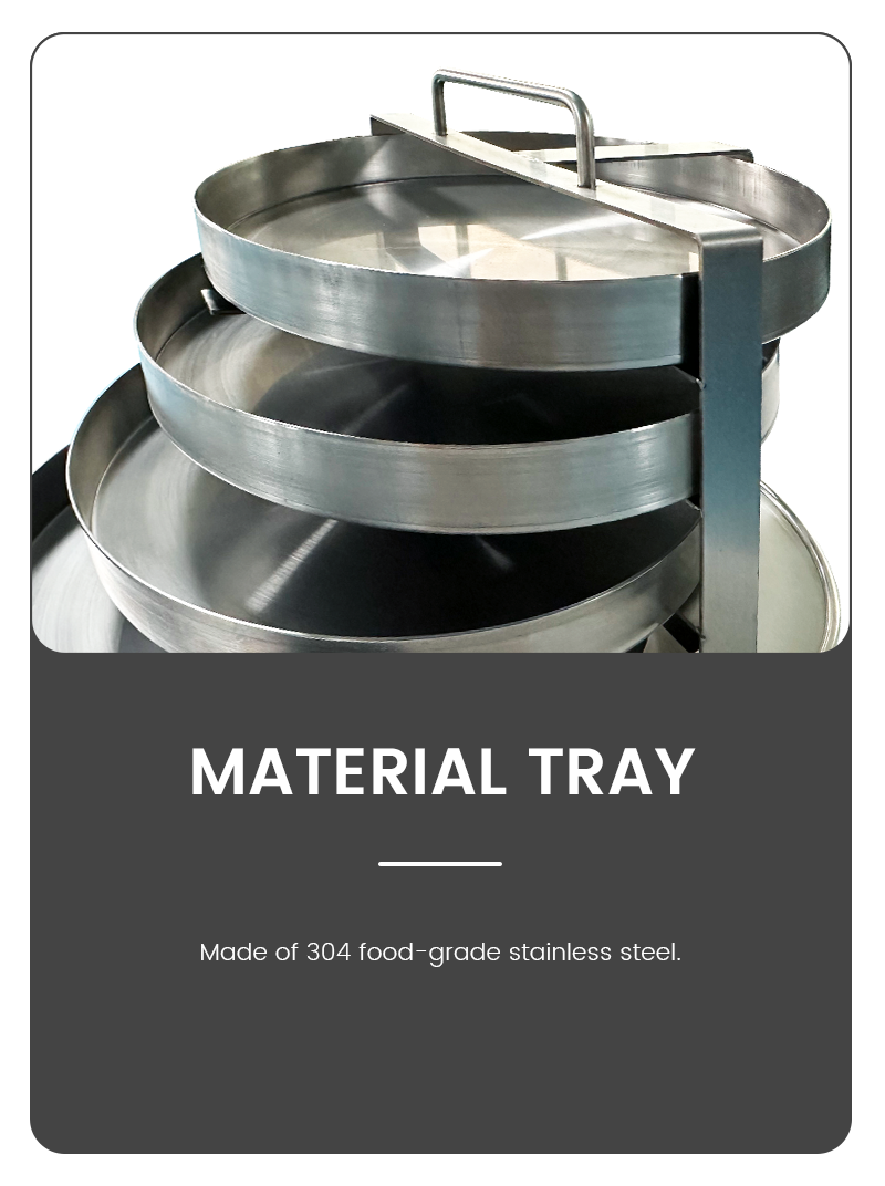 Technical infographic showing a multi-layer sample rack with 304 food-grade stainless steel material trays for a vacuum freeze dryer lyophilizer.