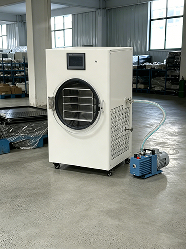 Geliss freeze dryer manufacturing facility production line - multiple white and black home freeze dryer units undergoing quality check inside the dedicated finished product testing area