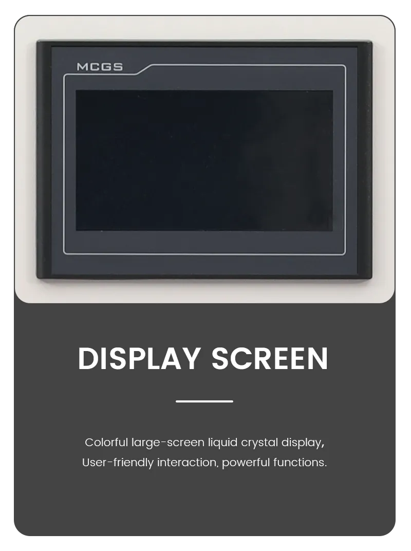 Infographic of a vacuum freeze dryer display screen, showing the MCGS colorful large-screen liquid crystal interface for user interaction.
