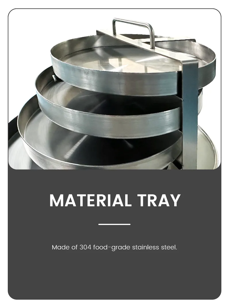 Infographic of freeze dryer material trays made from 304 food-grade stainless steel, arranged in a multi-tier rack configuration for uniform lyophilization.