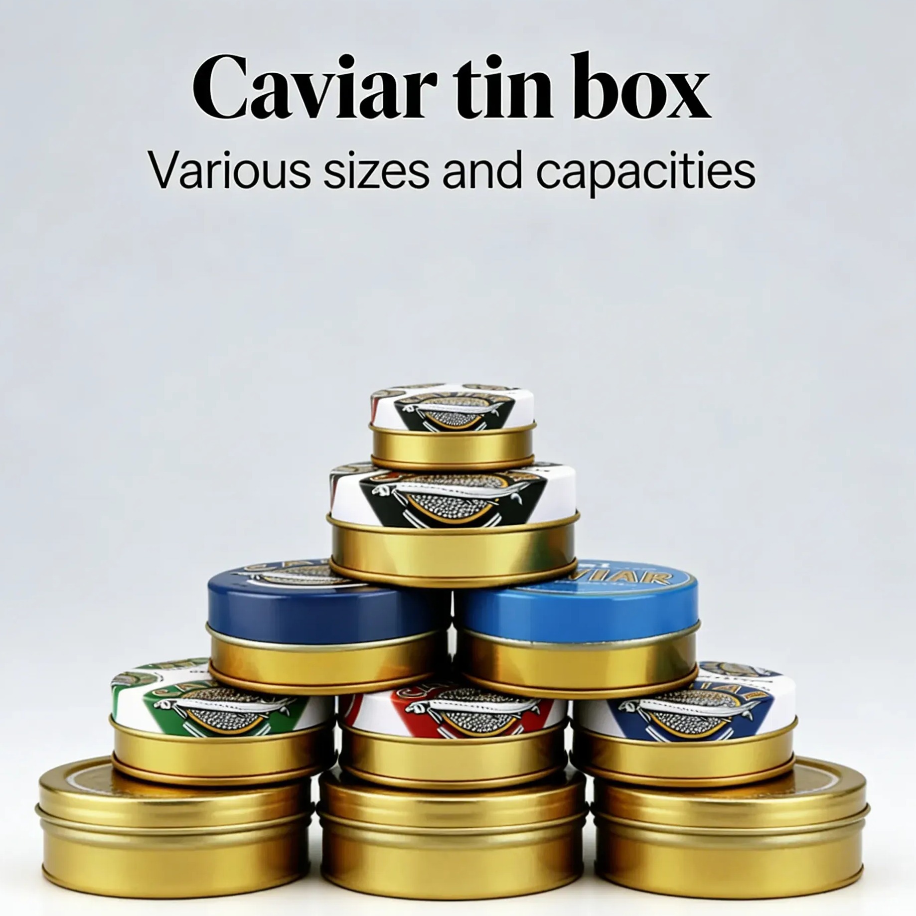 Premium food grade tin caviar box, airtight metal tin container for luxury caviar packaging