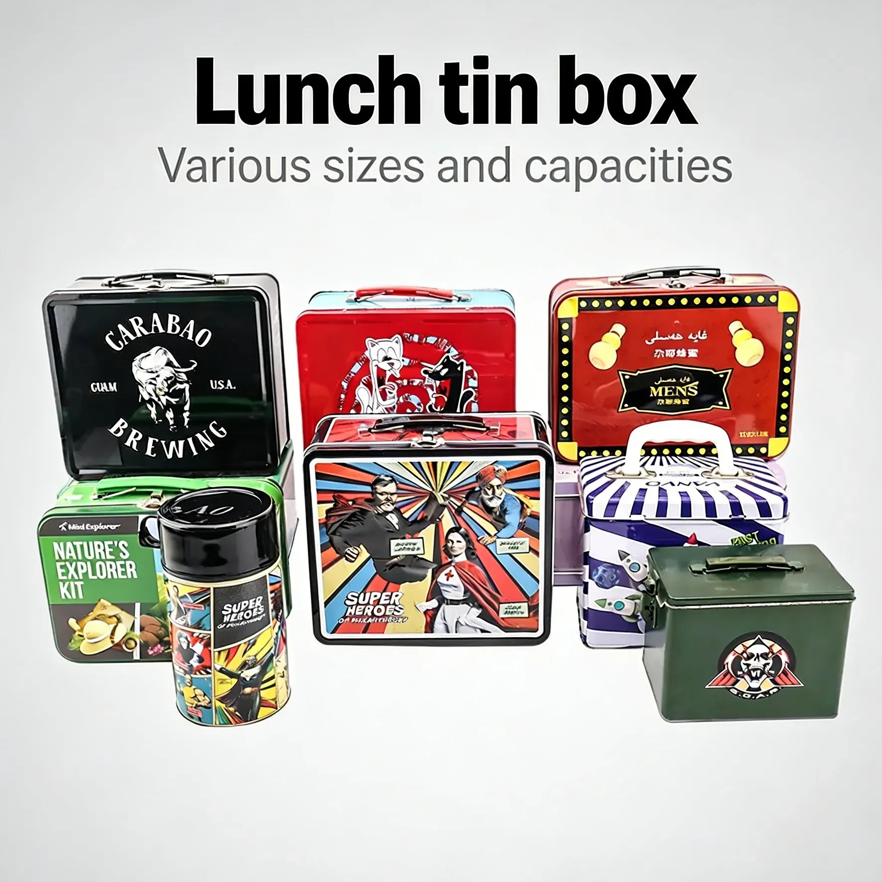 Airtight tinplate lunch box, food safe metal container for kids and adults