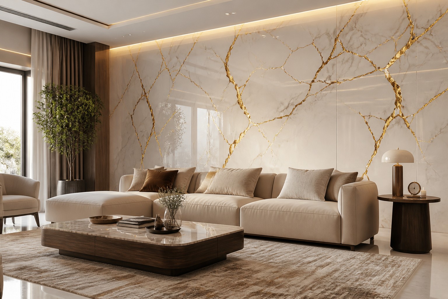 White Marble Gold Vein PVC UV Wall Panel in living room
