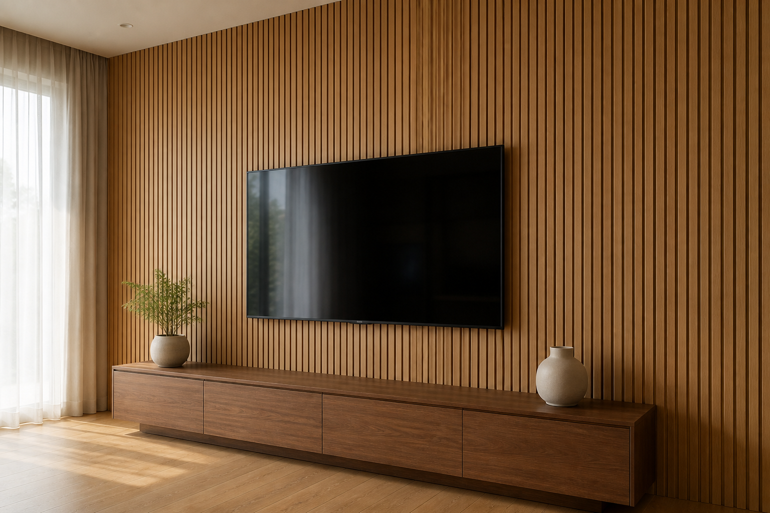 WPC Wandpaneele Fluted Holzoptik Fernseherwand Wohnzimmer