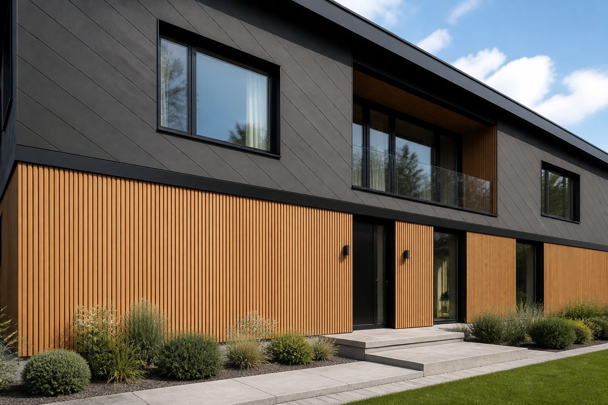 charcoal wpc wall panel two-tone modern architectural facade