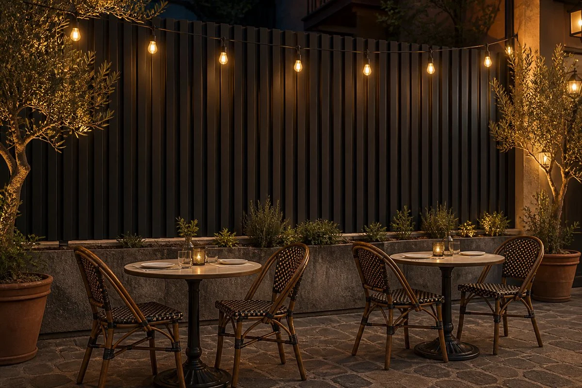 fluted wpc wall panel used in outdoor cafe terrace application