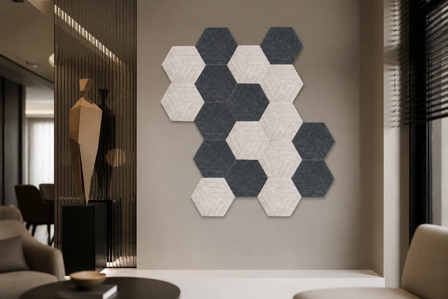 paneles acusticos hexagonales AI scene