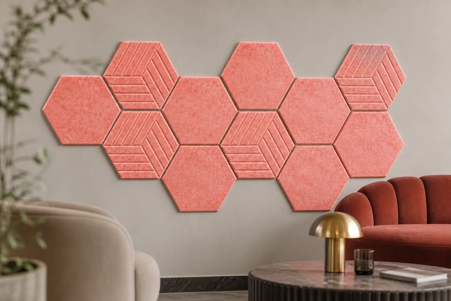 paneles acusticos hexagonales AI scene