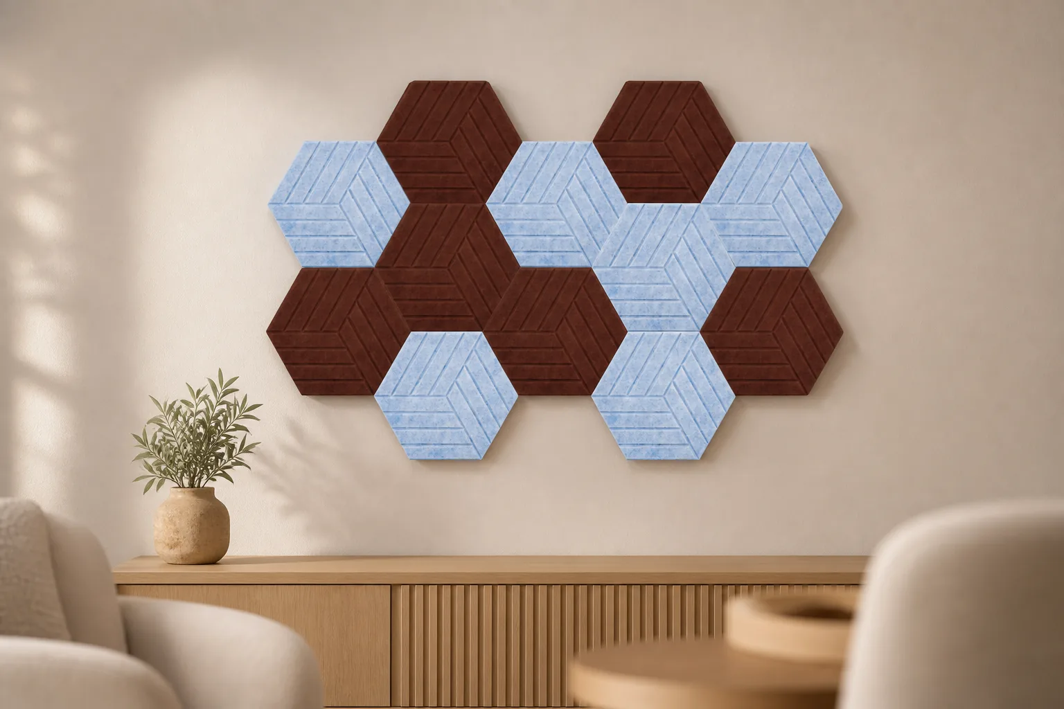 hexagon akustikpaneele AI scene