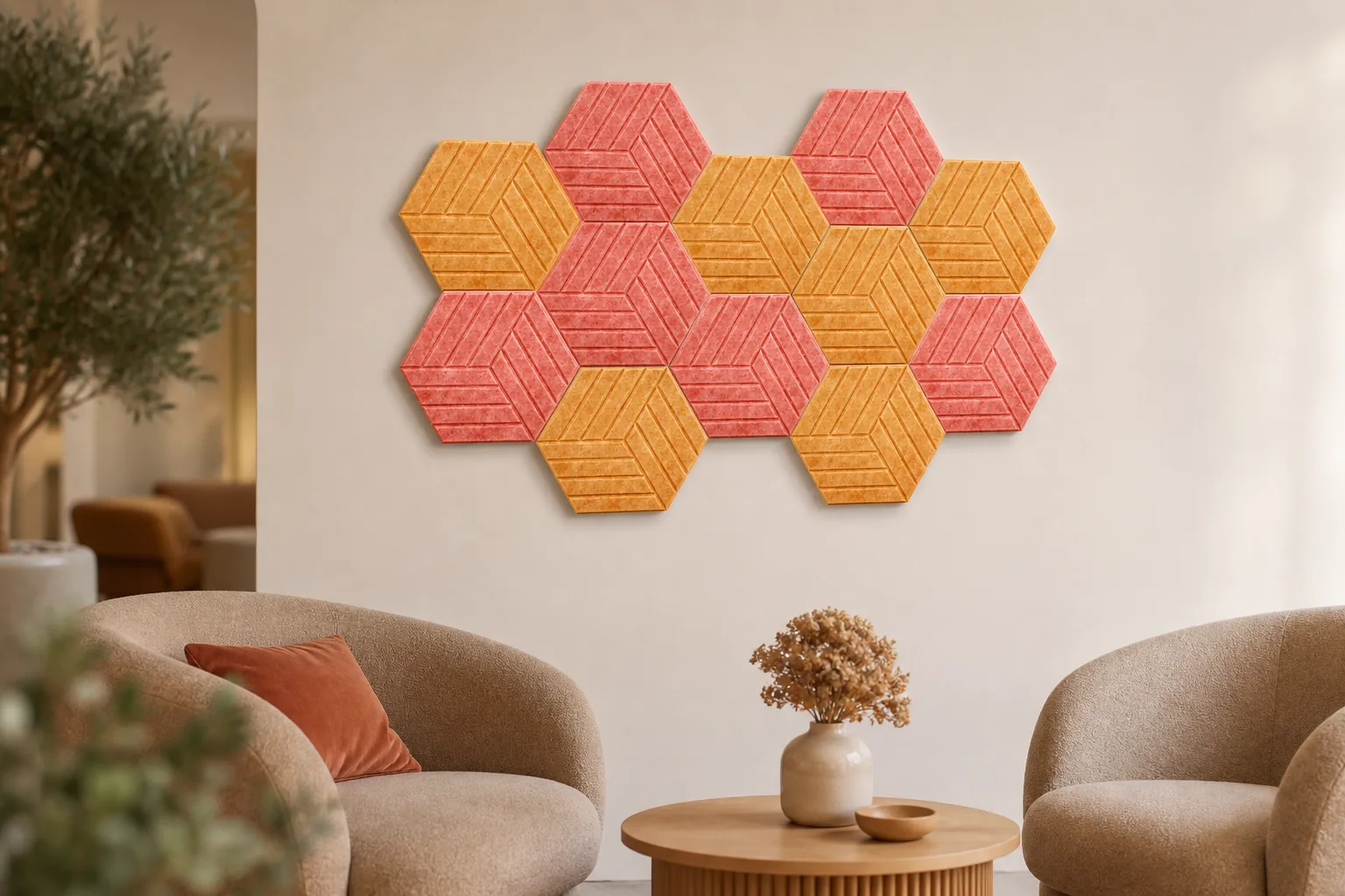 paneles de fieltro hexagonales AI scene