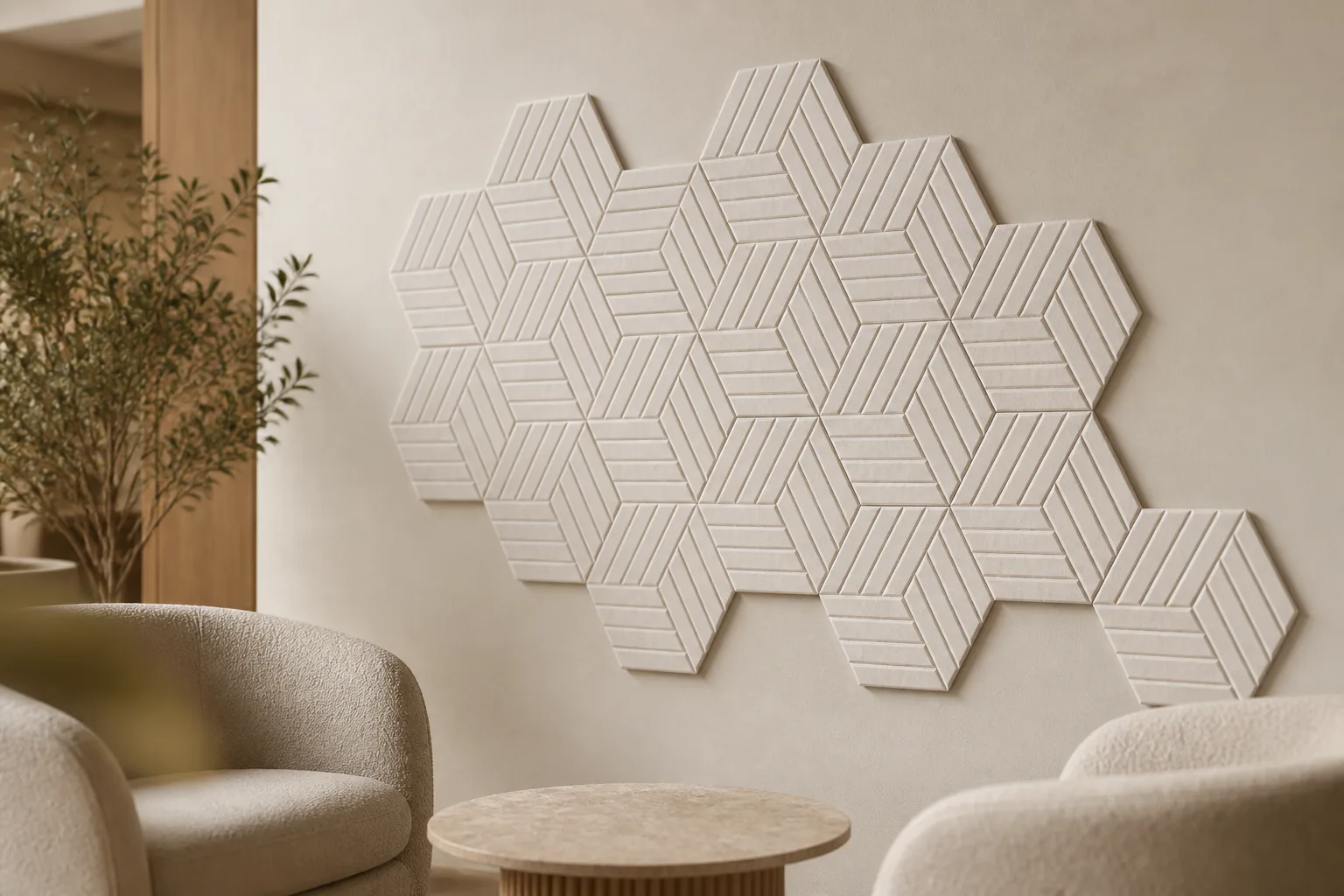 hexagon akustikpaneele AI scene