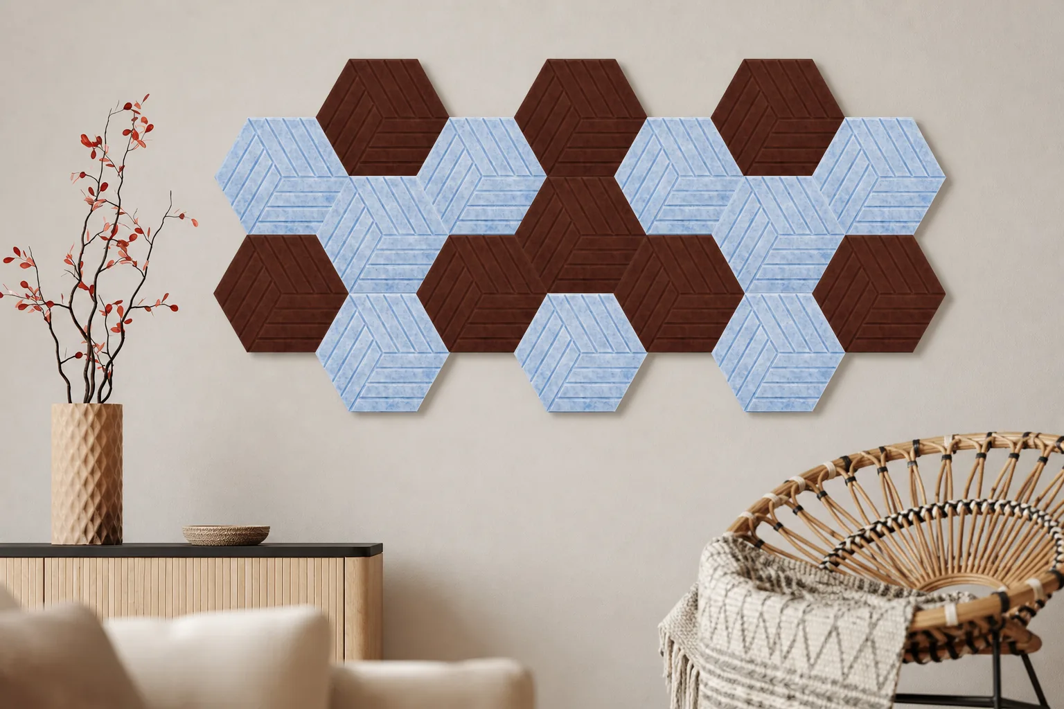 paneles acusticos hexagonales AI scene