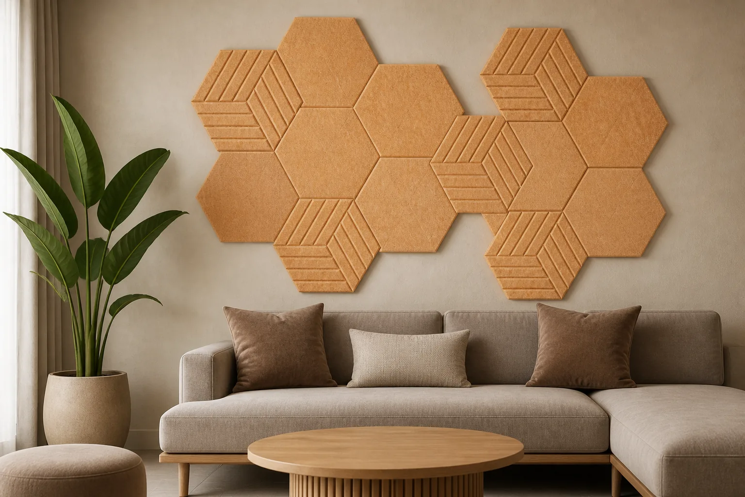 hexagon akustikpaneele AI scene