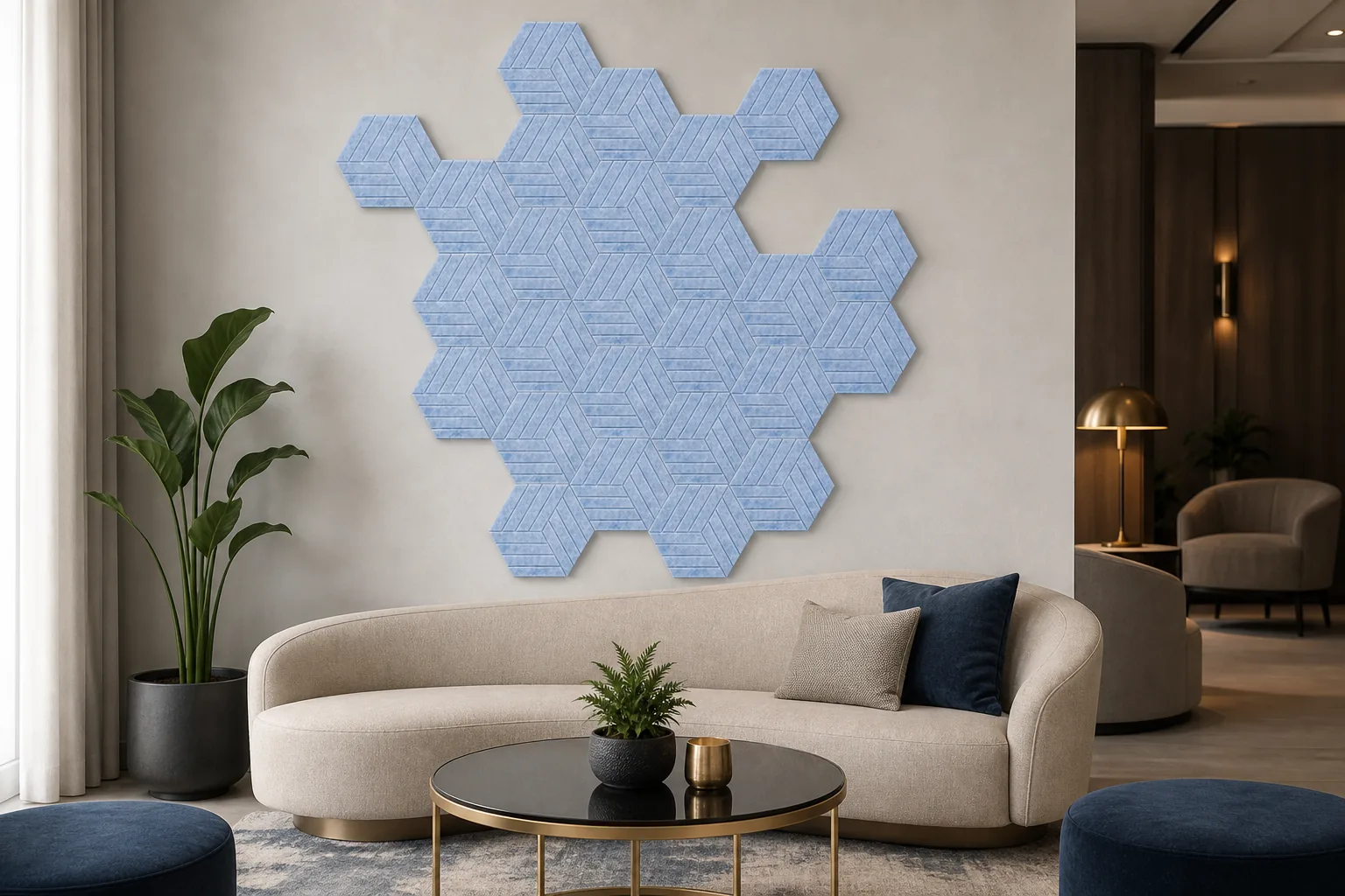 paneles acusticos hexagonales AI scene