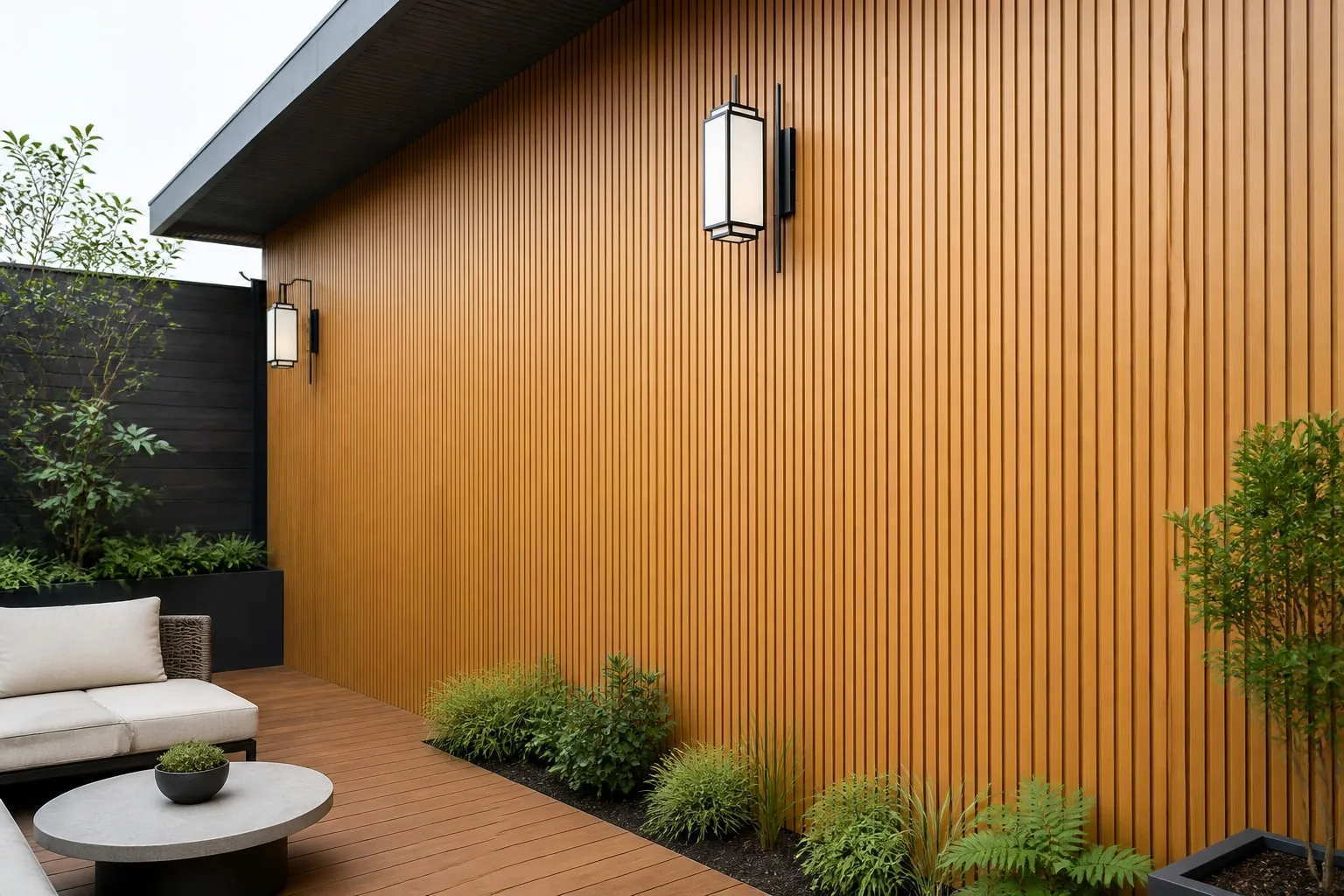 wood plastic cladding AI scene