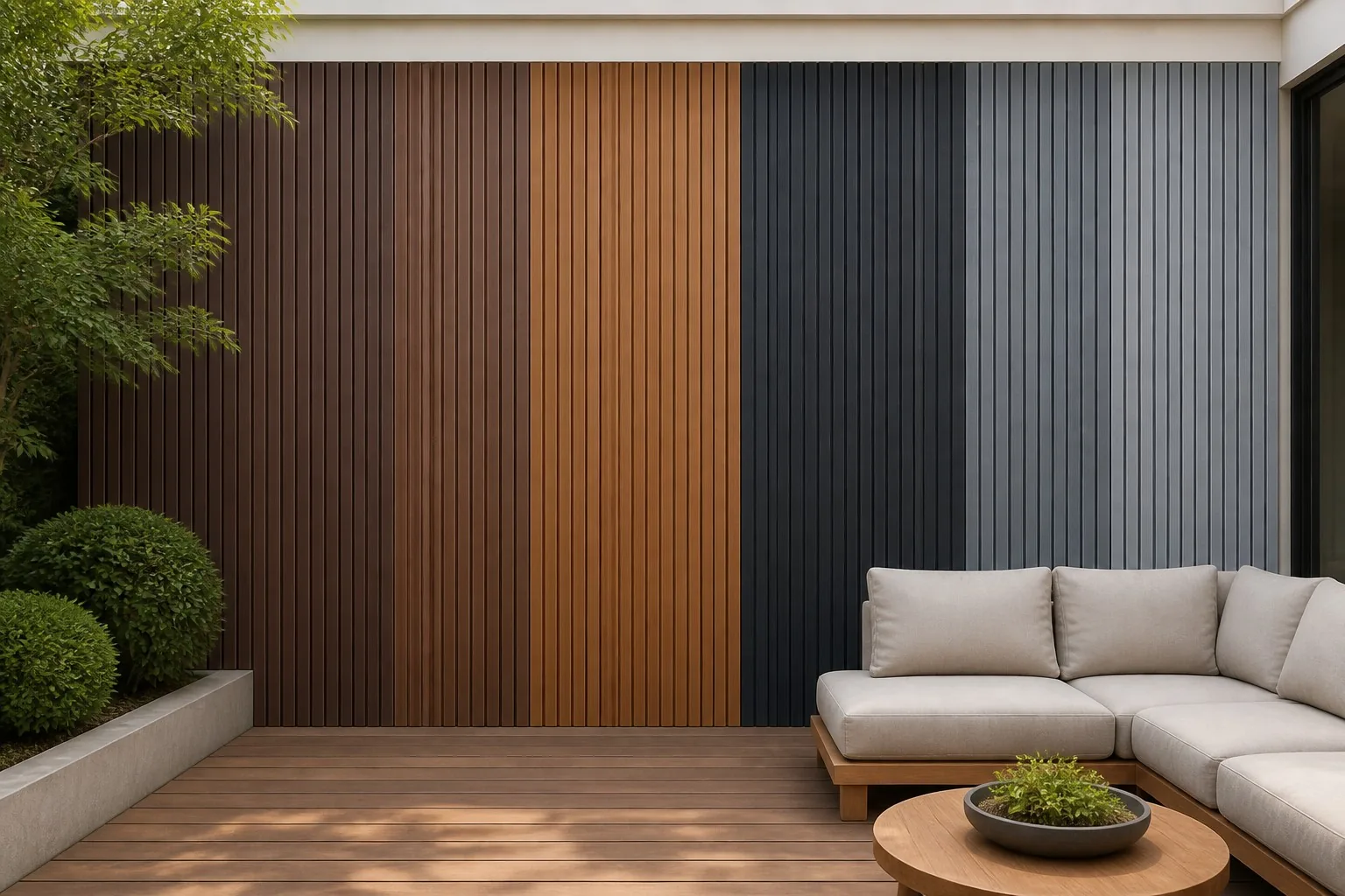 wood plastic cladding AI scene