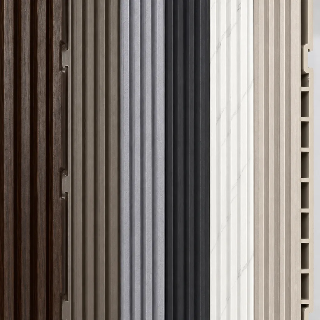 wpc louver partition detail close-up