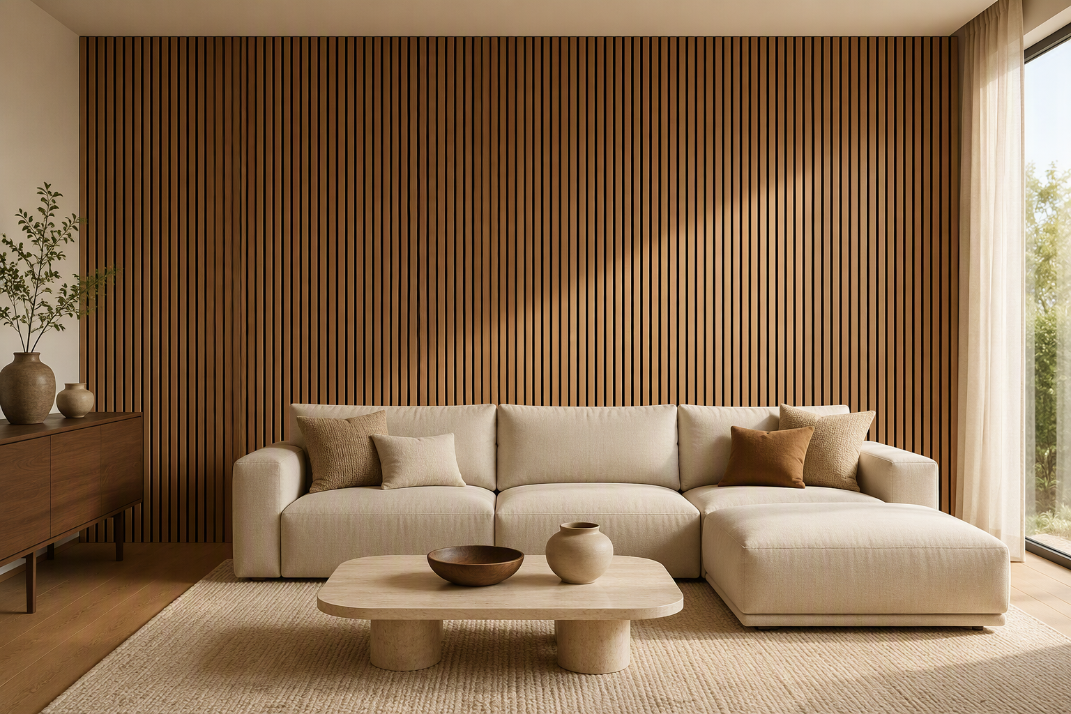 ValuedHouse medium oak acoustic slat wall panels - Modern