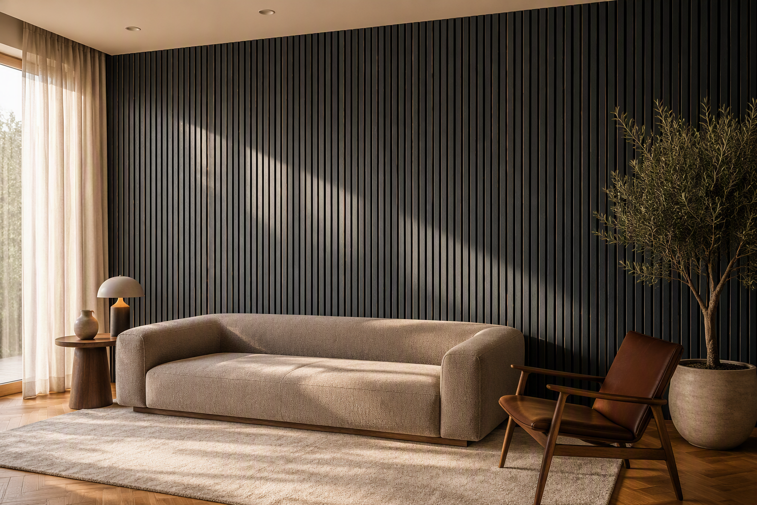 ValuedHouse charcoal acoustic slat wall panels - Solid Wood