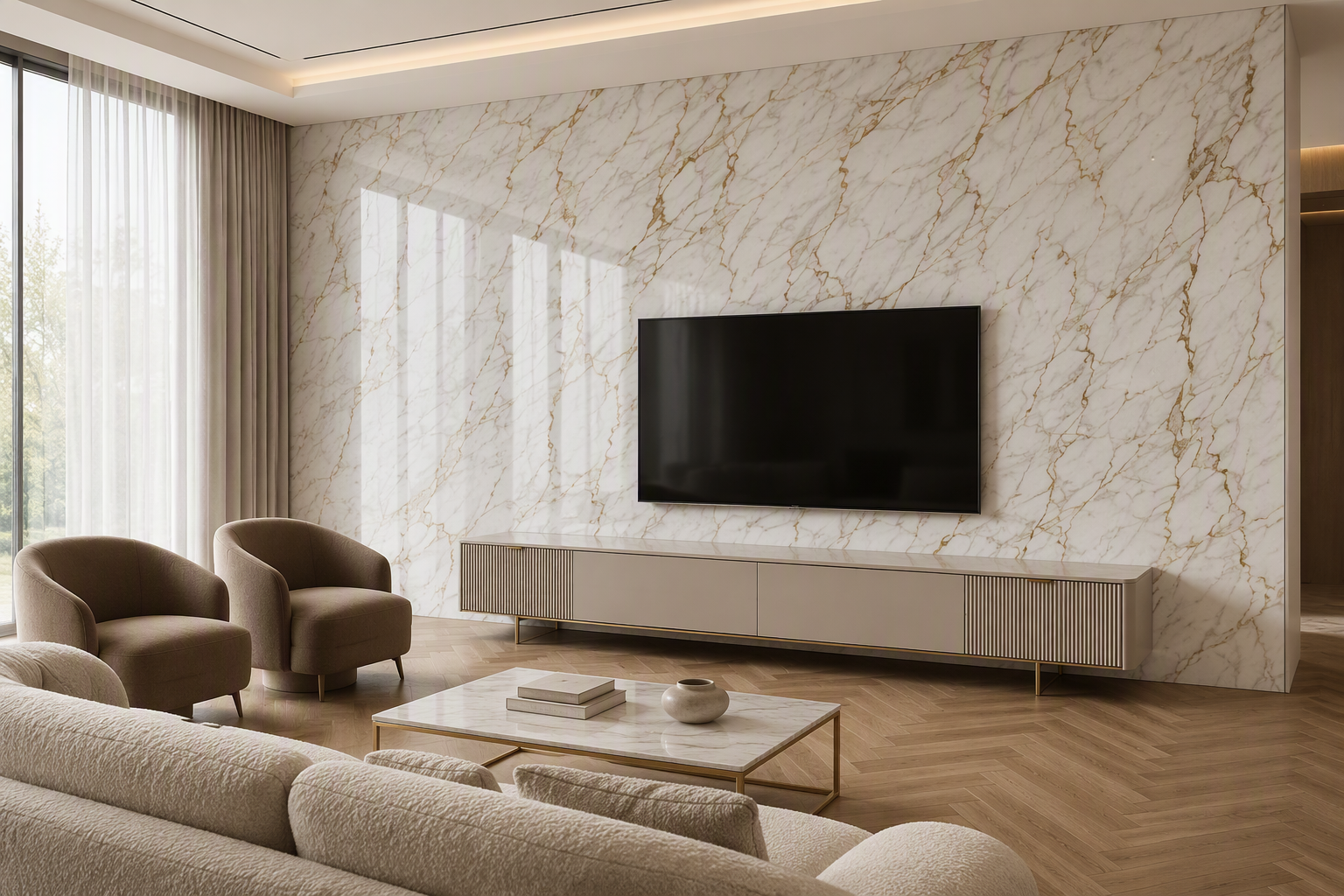 ValuedHouse gold vein uv printed marble wall panel - High
