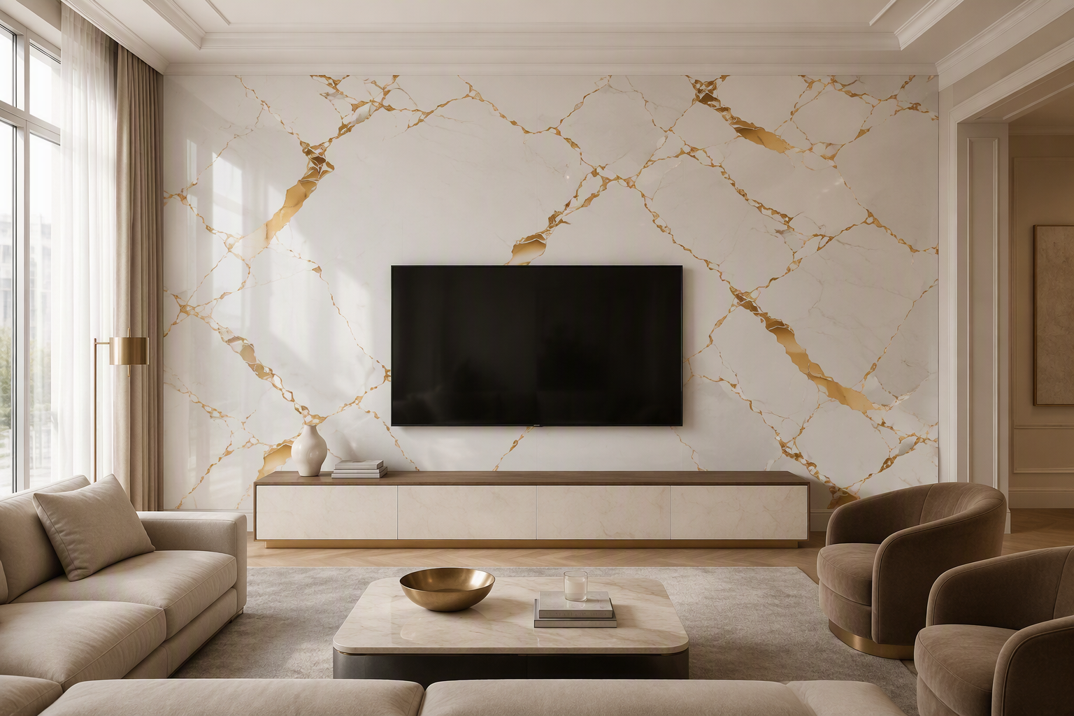 ValuedHouse gold vein uv marble wall panels - Sound