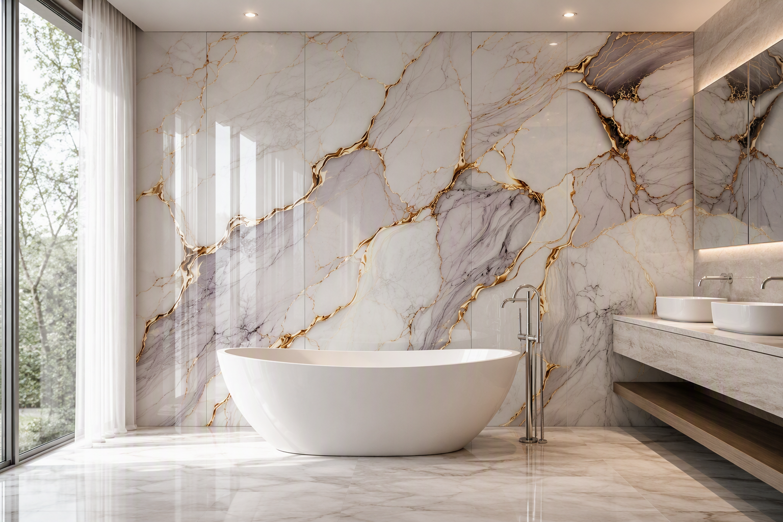 ValuedHouse gold vein uv printed marble wall panel